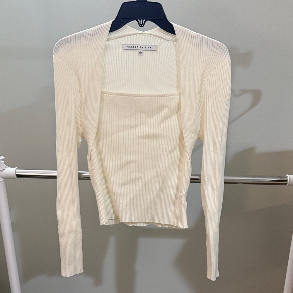 Cream Ribbed Square Neck Sweater